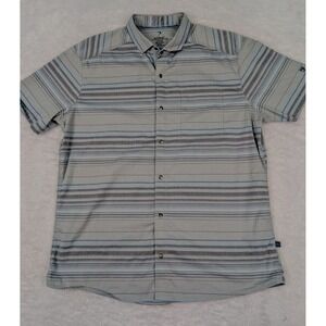 Kuhl Shirt‎ Men's Size L Short Sleeve Gray Striped Snap Front Lightweight Pocket